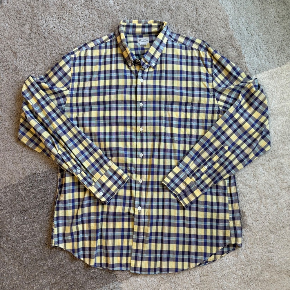 J.Crew Mens Summer Plaid Shirt XL Yellow Blue Cotton Button Down 40732 SP14